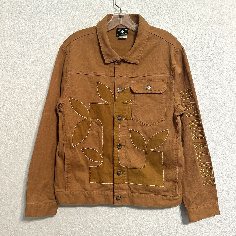 LRG Trucker Jacket Men’s Medium Brown Tan Denim Lifted Research Group Naturalist